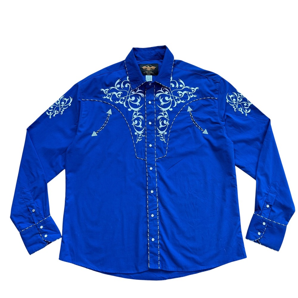 El General Men 3XL Royal Blue Western Snap Shirt White Embroidered Vaquero Rodeo